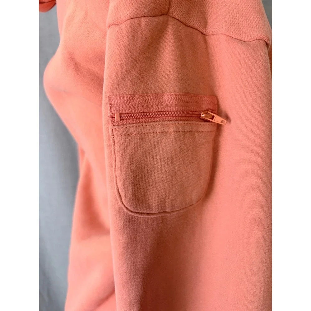 Comfrt Zip Up Hoodie Peach Coral Fleece Utility Pocket Cozy S